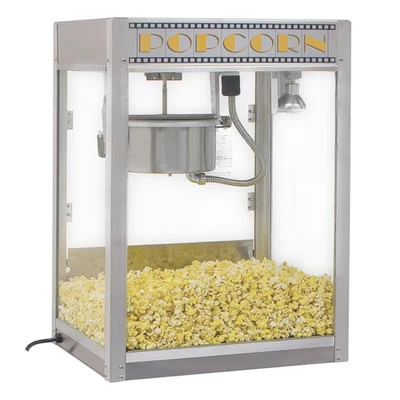 Winco 11087 8 Oz. Silver Screen Stainless Steel Popcorn Machine - 120V 1510W