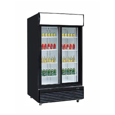 Dukers DSM-32SR 39.38"W Black Sliding Refrigerated Merchandiser With Canopy LED Lighting