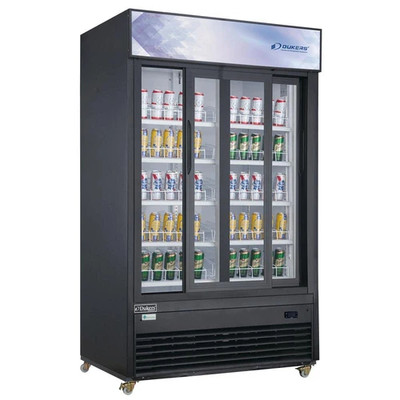 Dukers DSM-32SR 39.38"W Black Sliding Refrigerated Merchandiser With Canopy LED Lighting
