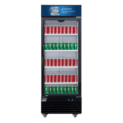 Dukers DSM-19R 30"W Black Swing Refrigerated Merchandiser With Canopy LED lighting