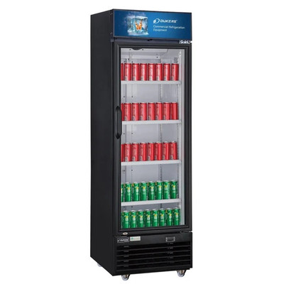 Dukers LG-430 25"W Black Swing Refrigerated Merchandiser With Canopy LED lighting