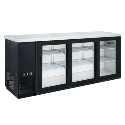 Dukers DBB72-H3 73"W Three-Section Reach-In Glass Door Refrigerated Back Bar Cooler With LED Lighting