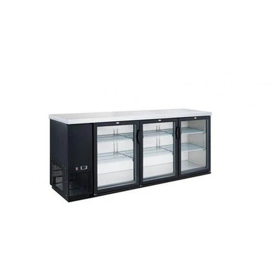 Dukers DBB72-H3 73"W Three-Section Reach-In Glass Door Refrigerated Back Bar Cooler With LED Lighting