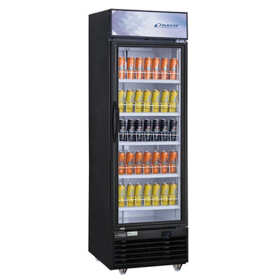 Dukers DSM-12R 25"W Black Swing Refrigerated Merchandiser With Canopy LED Lighting