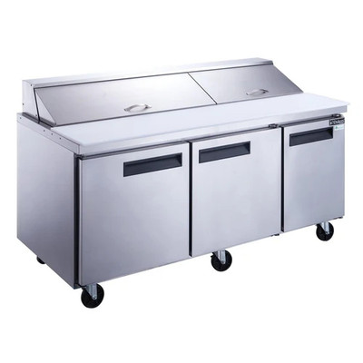 Dukers DSP72-18-S3 72..5" W 3 Self-Closing Solid Door Sandwich and Salad Prep Table - 110 Volts