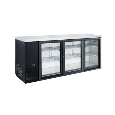 Dukers DBB72-S3 73"W Three-Section Reach-In Glass Door Refrigerated Back Bar Cooler With LED Lighting