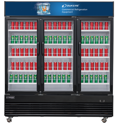 Dukers DSM-69R 78"W Black Swing Refrigerated Merchandiser With Canopy LED Lighting