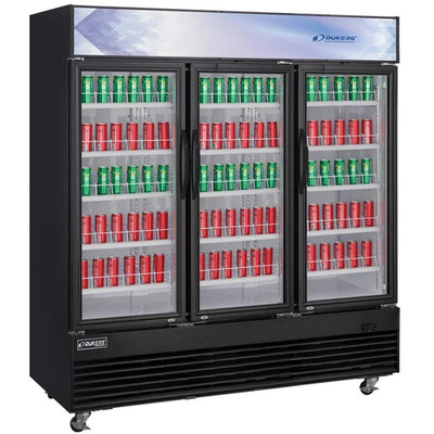 Dukers DSM-69R 78"W Black Swing Refrigerated Merchandiser With Canopy LED Lighting