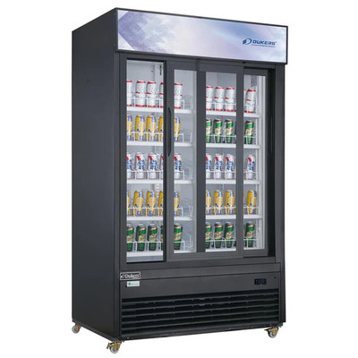 Dukers DSM-40SR 47"W Black Sliding Refrigerated Merchandiser With Canopy LED Lighting