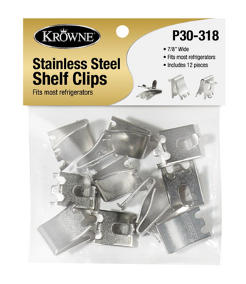 Krowne P30-318 Stainless Steel 12-Pack Snap-In Shelf Supports For Refrigerators
