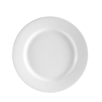 CAC China RCN-9 9 0.75" Dia. Super White Porcelain Round Clinton Plate (2 Dozen Per Case)