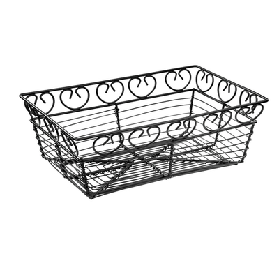 Winco WBKG-9 9&quot;W x 5 7/8&quot;D x 3&quot;H Black Rectangular Wire Bread / Fruit Basket