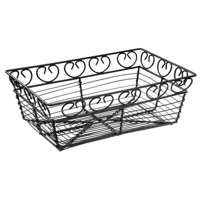Winco WBKG-9 9"W x 5 7/8"D x 3"H Black Rectangular Wire Bread / Fruit Basket