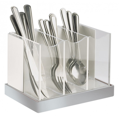 Cal-Mil 3015-55 8 1/4"W x 5 3/4"D x 6"H Clear Acrylic 3 Bins Luxe Flatware Holder