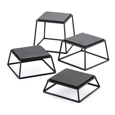 TableCraft Products BKR4 Non-Slip Rubber Tops Black Powder Coated Metal Riser Set