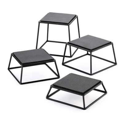 TableCraft Products BKR4 Non-Slip Rubber Tops Black Powder Coated Metal Riser Set