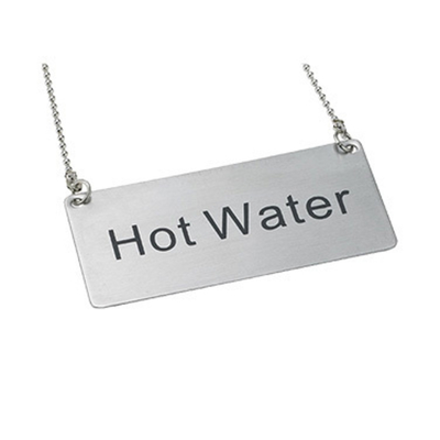 Winco SGN-204 3 1/2&quot;L x 1 3/4&quot;W Stainless Steel &quot;Hot Water&quot; Beverage Chain Sign