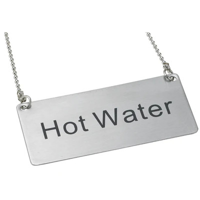 Winco SGN-204 3 1/2"L x 1 3/4"W Stainless Steel "Hot Water" Beverage Chain Sign