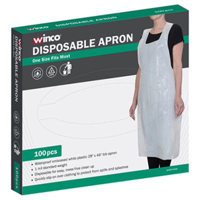 Winco BADP-2846 White Plastic Waterproof Disposable Bib Apron