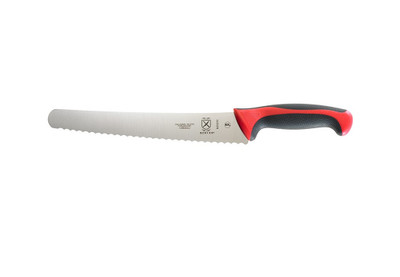 Mercer M23210RD 10" Wide Japanese Steel Red Non-Slip Santoprene and Polypropylene Handle Millennia Colors Bread Knife