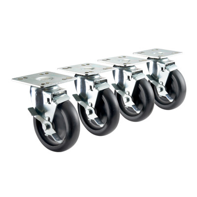 Krowne 30-107S 5" Dia. 4" x 4" Plate Swivel With Brake Economy Series Plate Caster (Set Of 4)