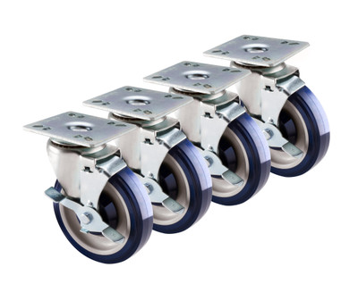 Krowne 30-111S 5" Dia. 3 1/2" x 3 1/2" Plate Swivel With Brake Economy Series Plate Caster (Set Of 4)