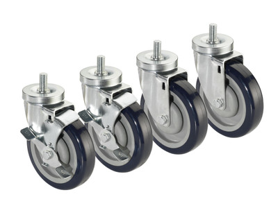Krowne 30-141S 5" Grease Resistant Wheels 1/2"-13 Low Profile Threaded Stem Caster (Set Of 4)