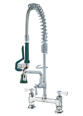 Krowne 18-608L Green Handle Deck Mount Royal Series Space Saver Pre-Rinse Assembly with Add-On Faucet 8" Centers