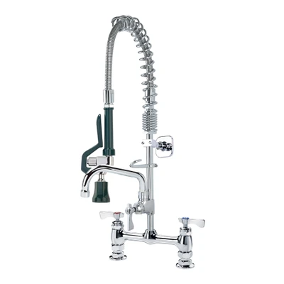Krowne 18-608L Green Handle Deck Mount Royal Series Space Saver Pre-Rinse Assembly with Add-On Faucet 8" Centers