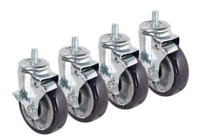 Krowne 28-185S 5" Wheels With Brakes 5/8"-11 Heavy Duty Threaded Stem Caster (Set Of 4)