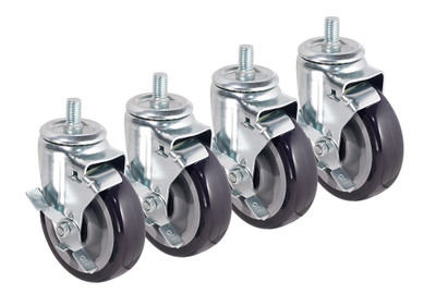Krowne 28-185S 5" Wheels With Brakes 5/8"-11 Heavy Duty Threaded Stem Caster (Set Of 4)