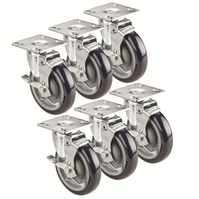 Krowne BC-135 3" Dia. With Brakes Plate Casters (Set Of 6)