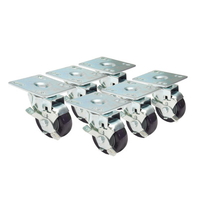 Krowne BC-135 3" Dia. With Brakes Plate Casters (Set Of 6)