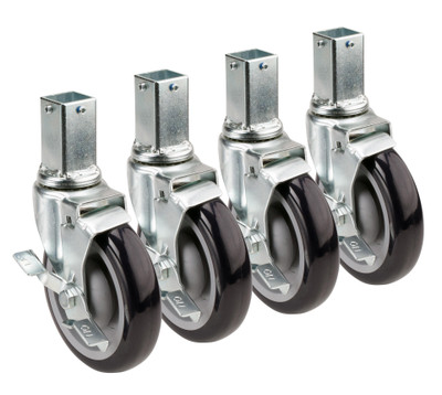 Krowne 28-172S 5" Dia. Locking Wheels Grease Resistant 1" Square Post Shelving Caster (Set Of 4)