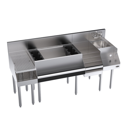 Krowne KR24-W66C-10 66" x 24" Royal Series Underbar Ice Bin/Cocktail Station With Blender Liquor Stations & Drainboard
