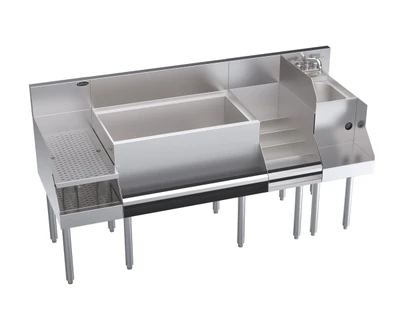 Krowne KR24-W66C-10 66" x 24" Royal Series Underbar Ice Bin/Cocktail Station With Blender Liquor Stations & Drainboard