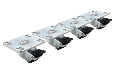 Krowne BC-130 1" Dia. Ultra Low Profile With Brakes Plate Casters (Set Of 4)