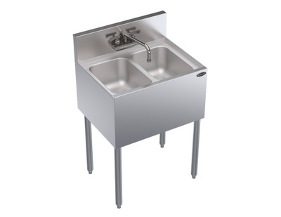 Krowne KR19-22C 24" W x 19" D Stainless Steel Two Compartment Royal Series Underbar Sink Unit
