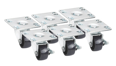 Krowne BC-133 2" Dia. Low Profile With Brakes Plate Casters (Set Of 6)