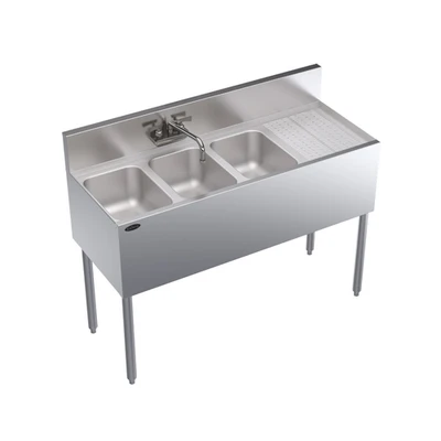 Krowne KR19-43L 48" W x 19" D Stainless Steel Three Compartment Royal Series Underbar Sink Unit