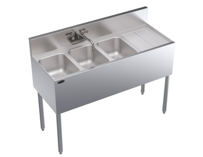 Krowne KR19-43L 48" W x 19" D Stainless Steel Three Compartment Royal Series Underbar Sink Unit