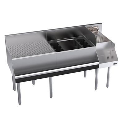Krowne KR24-W60A-10 60" x 24" Left Splash Royal Series Underbar Ice Bin/Cocktail Station With Blender Station & Drainboard
