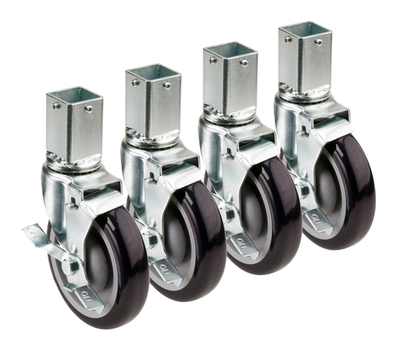 Krowne 28-174S 6" Overall 1-1/4" Square Post Shelving Caster with Side Brake, 5" Wheel, Set of 4