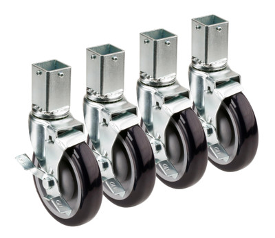 Krowne 28-174S 6" Overall 1-1/4" Square Post Shelving Caster with Side Brake, 5" Wheel, Set of 4