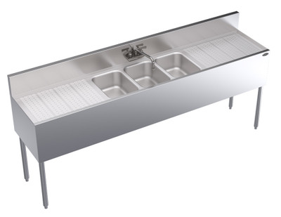 Krowne KR19-73C 84"W x 19"D Stainless Steel Royal Series Underbar Sink Unit