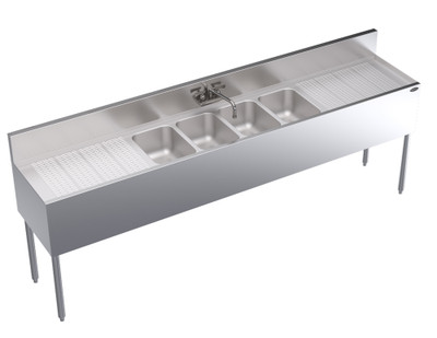 Krowne KR19-84C 96"W x 19"D Stainless Steel Royal Series Underbar Sink Unit