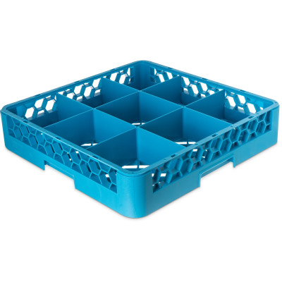 Carlisle RG914 9 Compartments Full Size Polypropylene Blue OptiClean Dishwasher Glass Rack