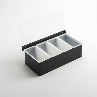 American Metalcraft CDB4 12&quot; L x 5.75&quot; W x 3.5&quot; H Countertop (4) 16 Oz. Plastic Containers Stainless Steel Condiment Holder 4-Compartment