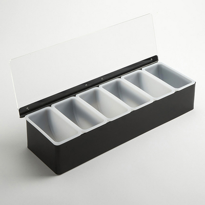 American Metalcraft CDB6 17.75&quot; L x 5.75&quot; W x 3.5&quot; H Countertop (6) 16 Oz. Plastic Containers Stainless Steel Condiment Holder 6-Compartment