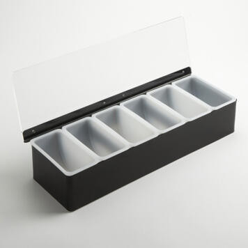 American Metalcraft CDB6 17.75" L x 5.75" W x 3.5" H Countertop (6) 16 Oz. Plastic Containers Stainless Steel Condiment Holder 6-Compartment